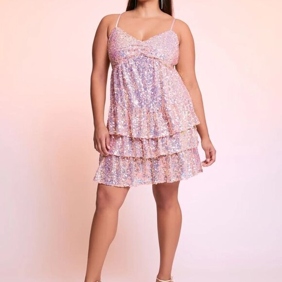 Plus Size Sequin Tiered Mini Dress - Picture 6 of 10